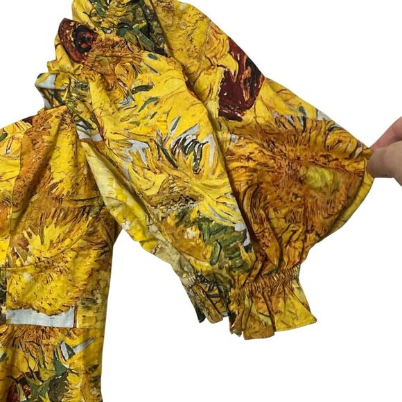 Selkie Tea Rose Dress Women’s Small Yellow Sunflower Cotton Puff Sleeve Midi - Picture 11 of 15